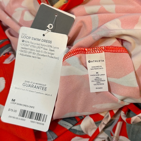 NWT - Athleta Loop Swim Dress in Vibrant Orange Floral. V-Neck Halter. Medium. - Picture 7 of 10
